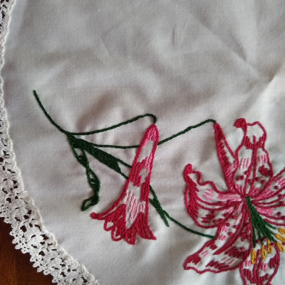 11" hand embroidered dresser scarf. Display on wall or use on dresser. Unique. - Picture 2 of 4